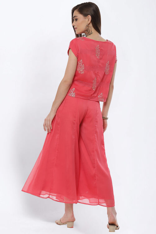 Coral Art Silk Short Suit Set image number 4